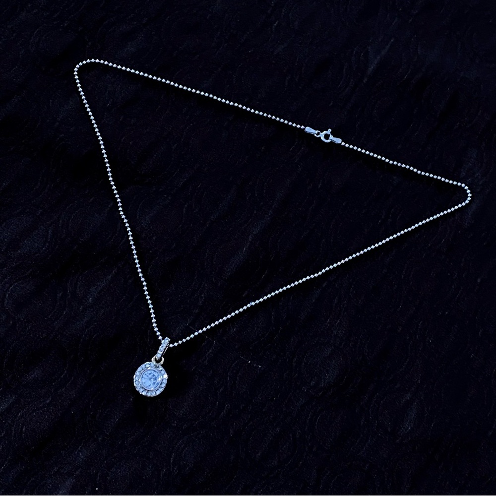 Classic Silver-Tone CZ Pendant Necklace Crystal Sparkle